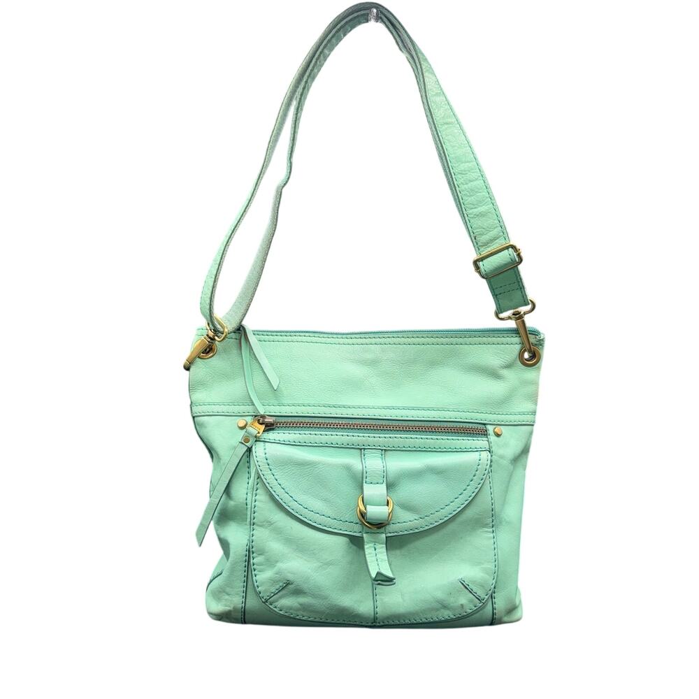Fossil Mint Green Leather Crossbody Shoulder Bag Vintage Organizer